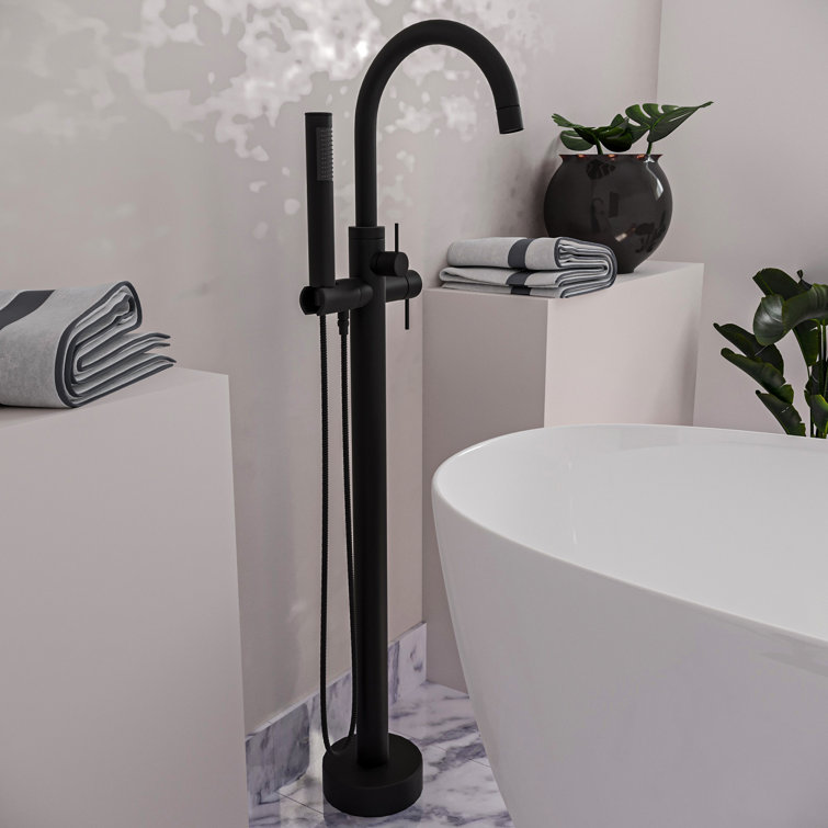 Matte Black Brass Floor Mount Freestanding Bathtub Filler Faucet