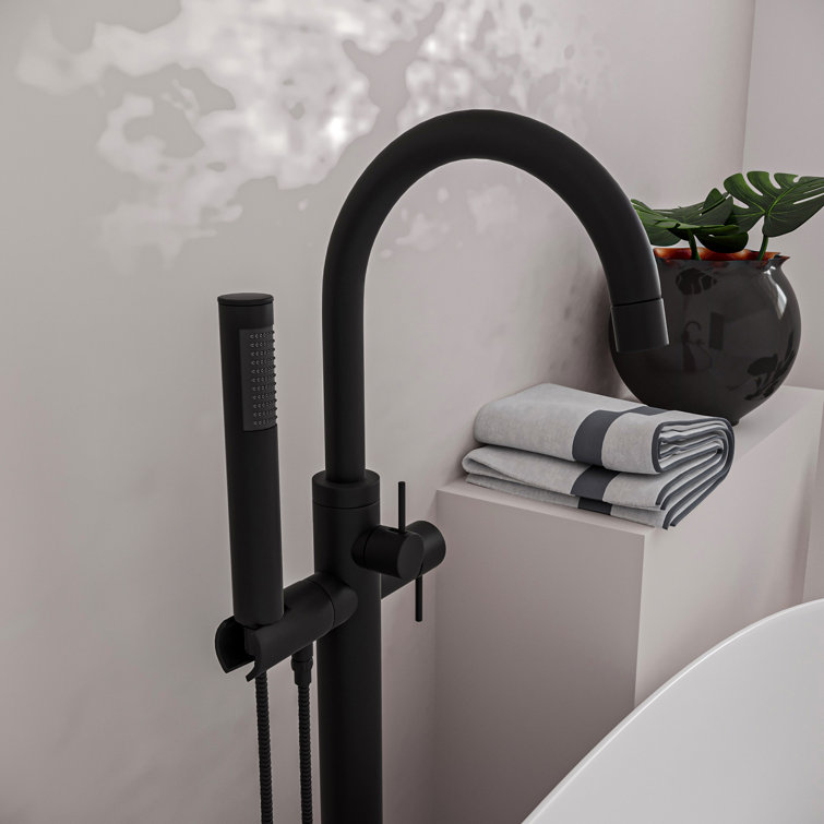 Matte Black Brass Floor Mount Freestanding Bathtub Filler Faucet