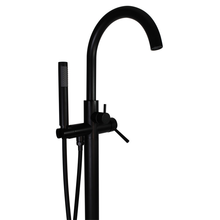 Matte Black Brass Floor Mount Freestanding Bathtub Filler Faucet
