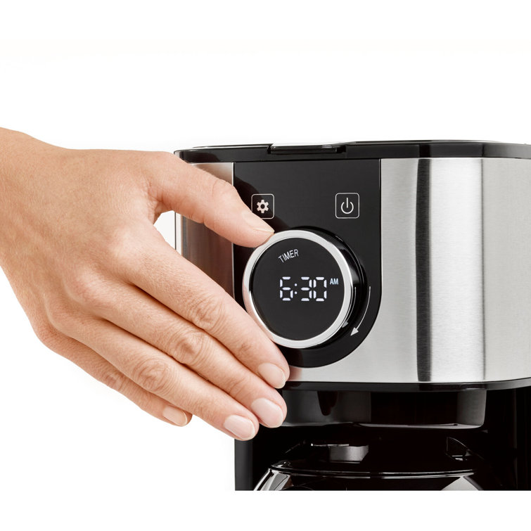 Sleek 10-Cup Black Glass Carafe Drip Coffee Maker with Programmable Timer