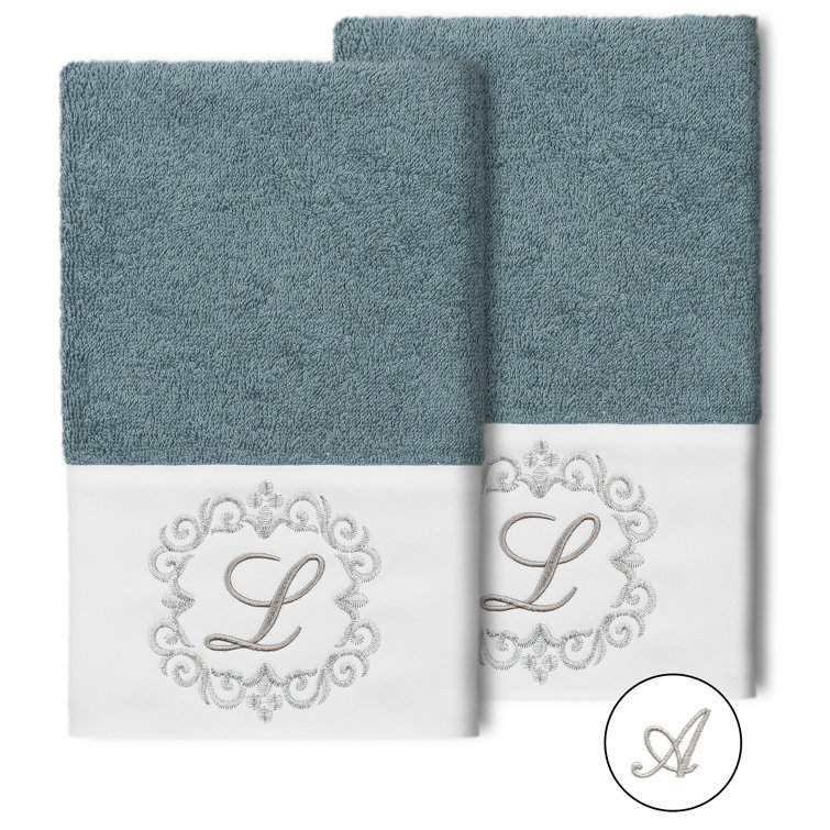 Teal Turkish Cotton Embellished Hand Towel Set