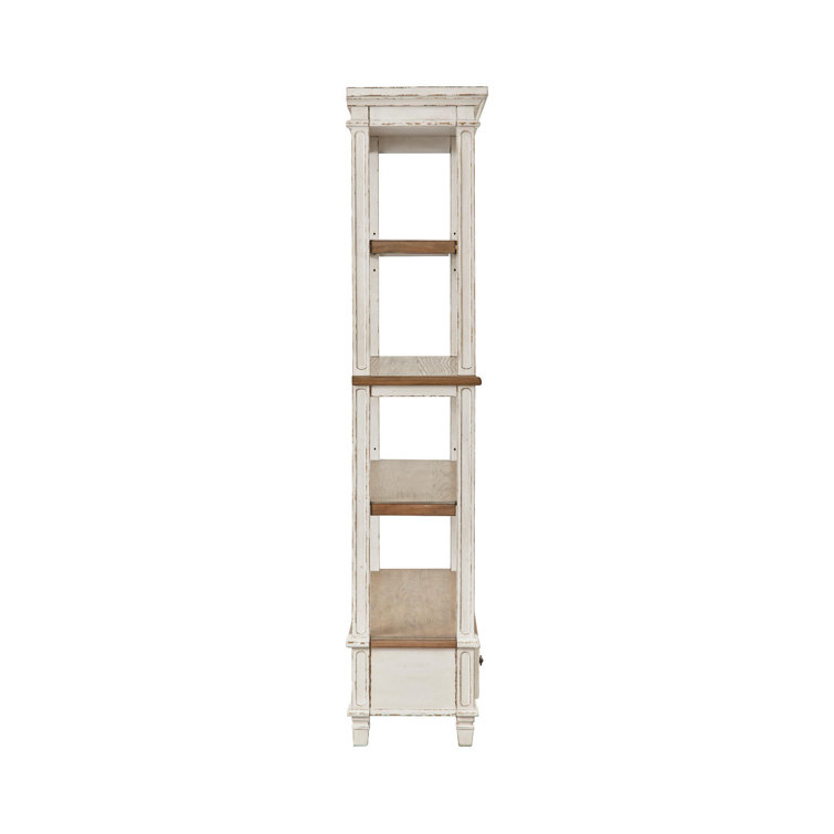 Chipped White & Distressed Wood Rustic Bookcase with Drawer