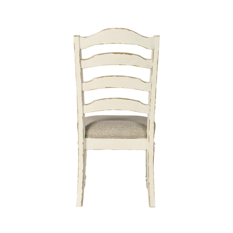 Rustic White Ladderback Upholstered Side Chair in Wood