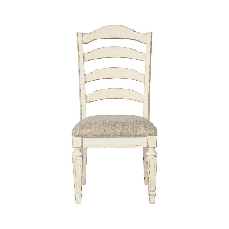 Rustic White Ladderback Upholstered Side Chair in Wood