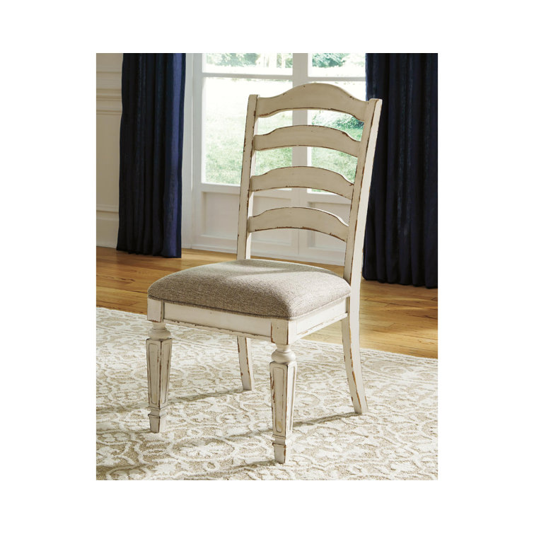 Rustic White Ladderback Upholstered Side Chair in Wood