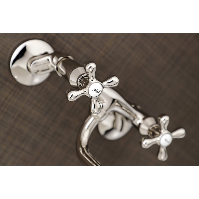 Kingston Traditional Polished Nickel Dual Cross Handle Wall Mount Faucet