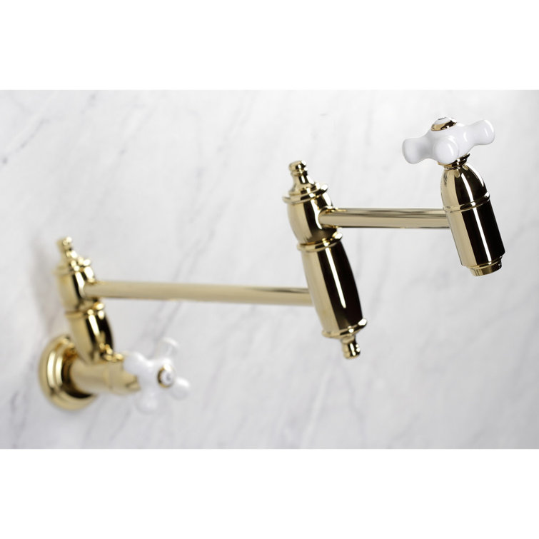 Polished Brass Dual Handle Wall Mount Pot Filler Faucet
