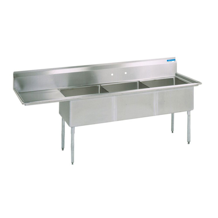 59" Stainless Steel Three Compartment Commercial Bar Sink