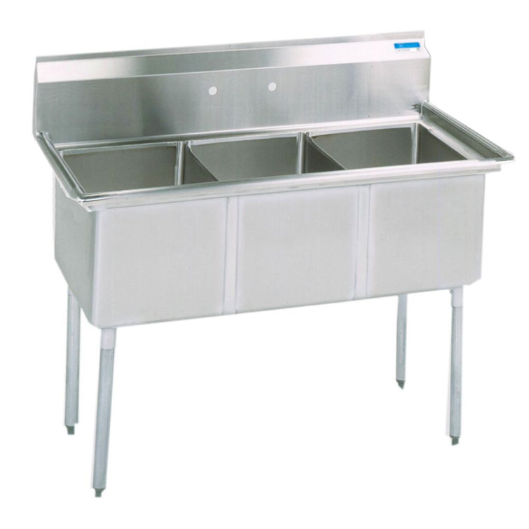 59" Stainless Steel Three Compartment Commercial Bar Sink