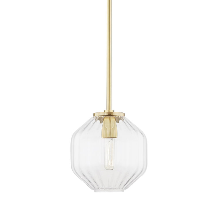 Aged Brass Globe Pendant Light with Pleated Clear Glass