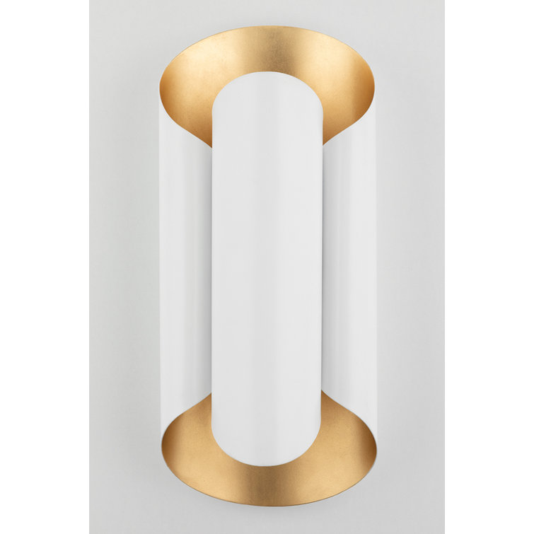 Elegant Gold Leaf and White Cylinder 2-Light Wall Sconce