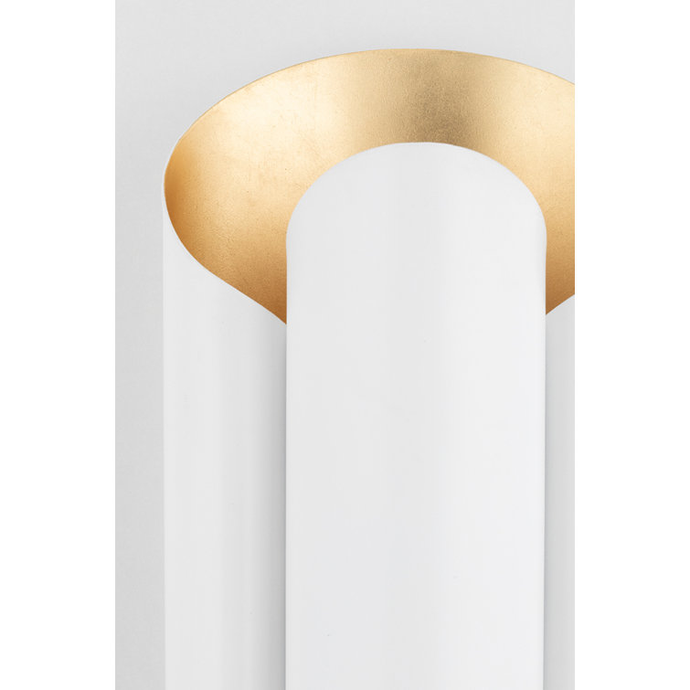 Elegant Gold Leaf and White Cylinder 2-Light Wall Sconce