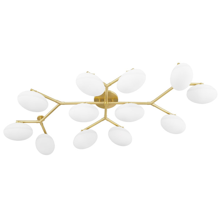Aged Brass 12-Light Globe Semi-Flush Mount with Opal Glass Shades