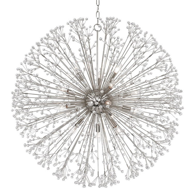 Elegant Polished Nickel 16-Light Chandelier with Faceted Crystal Shades