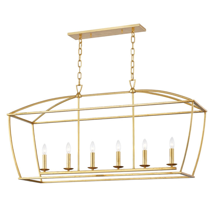 Elegant Transitional Gold Leaf 6-Light Linear Island Chandelier