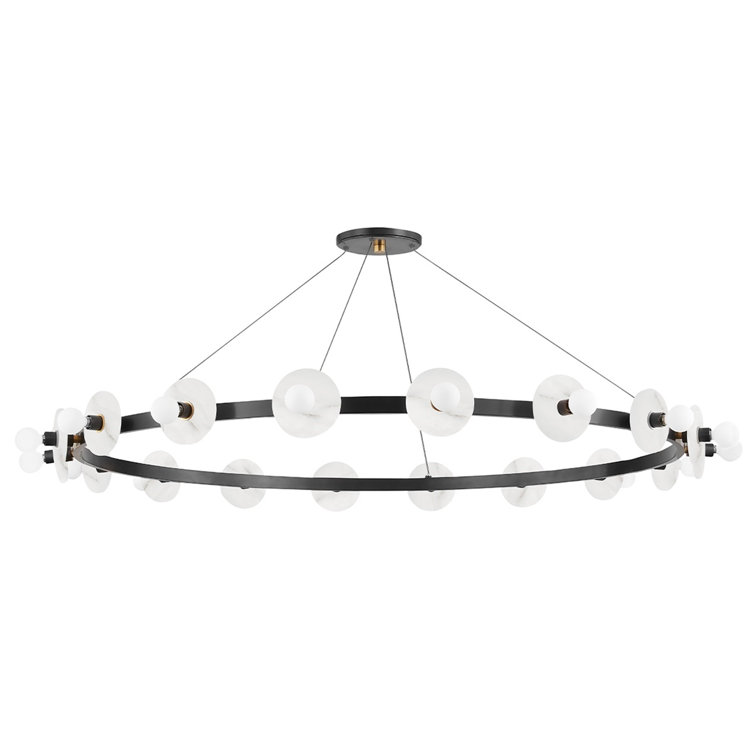 Aged Bronze 18-Light Wagon Wheel Chandelier with Alabaster Shades