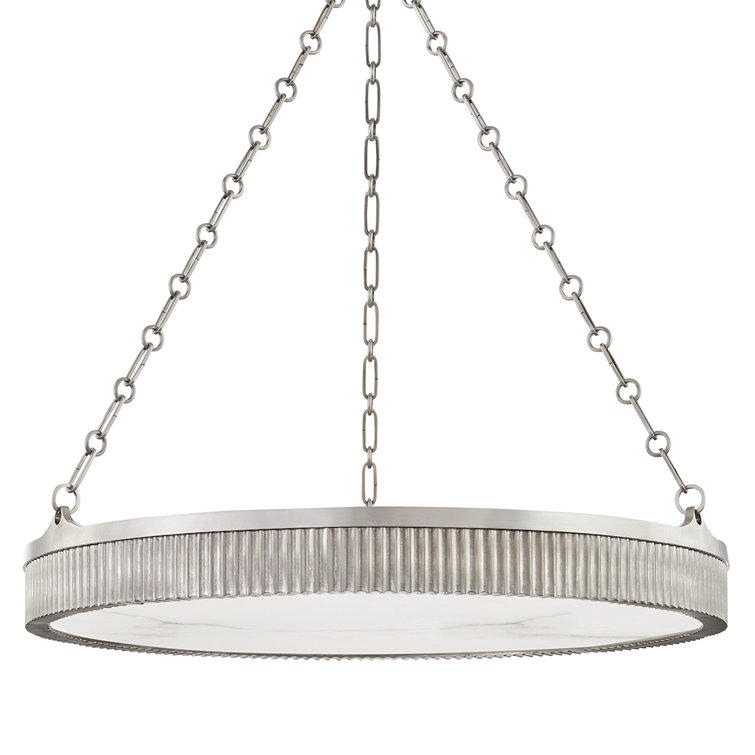 Transitional 8-Light Antique Nickel Drum Pendant with Spanish Alabaster Shade