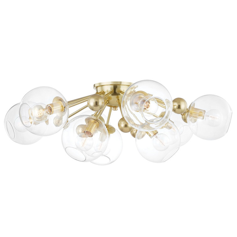Aged Brass 9-Light Clear Globe Flush Mount Ceiling Fixture