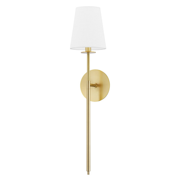 Niagra Aged Brass 1-Light Wall Sconce with Belgian Linen Shade