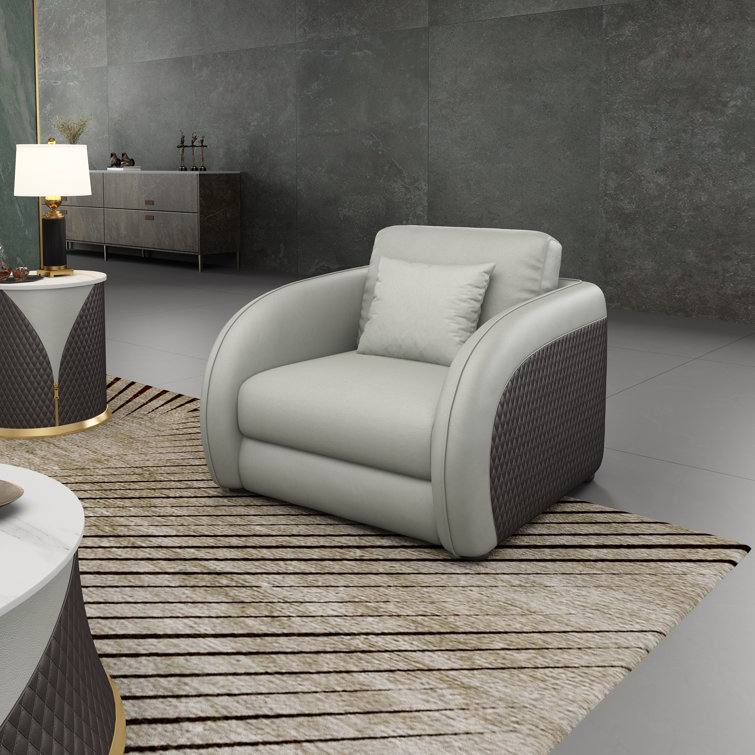 Elegant Lite Grey & Chocolate Diamond Tufted Leather Arm Chair