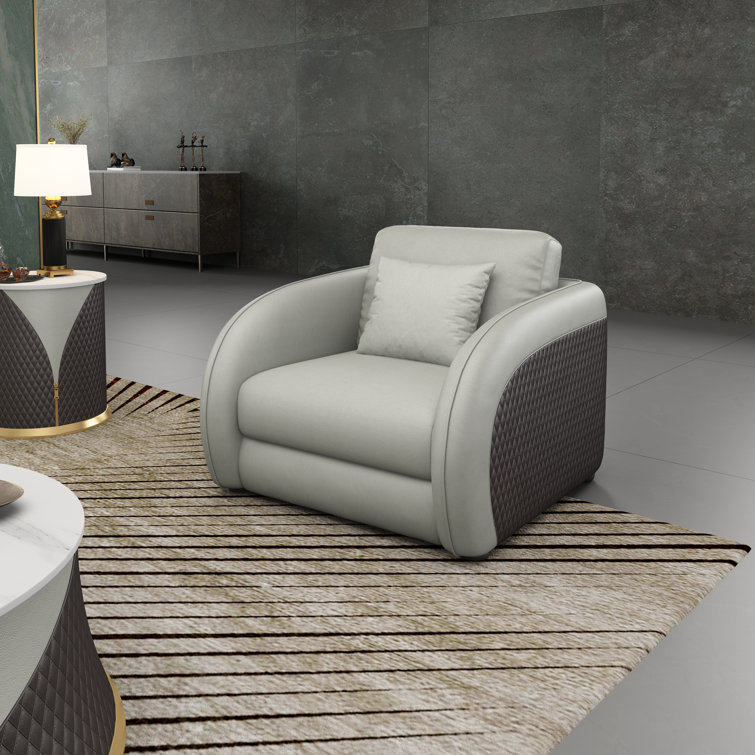 Elegant Lite Grey & Chocolate Diamond Tufted Leather Arm Chair