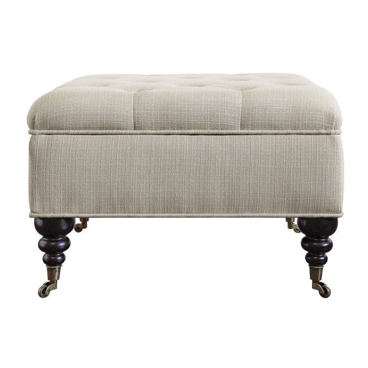 Ivory Tufted Cotton Twill Square Cocktail Ottoman with Storage