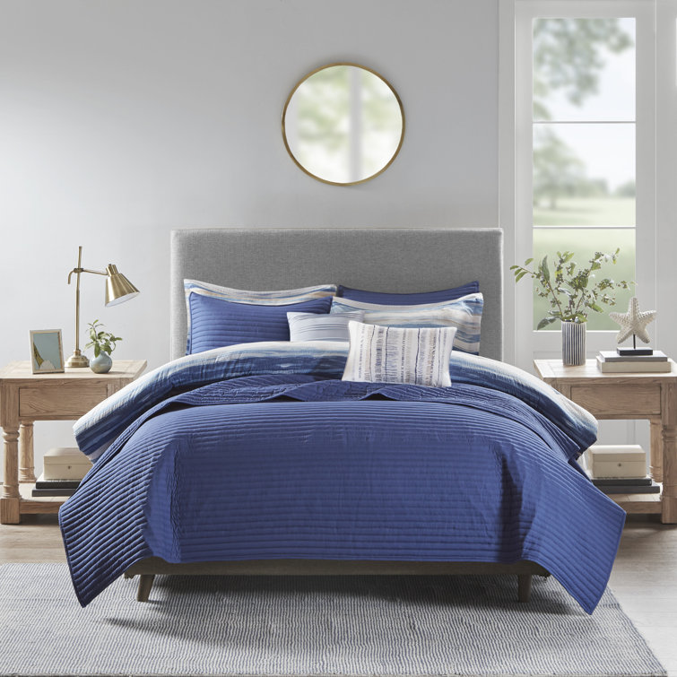 Full Blue Microfiber Reversible Comforter and Coverlet Set