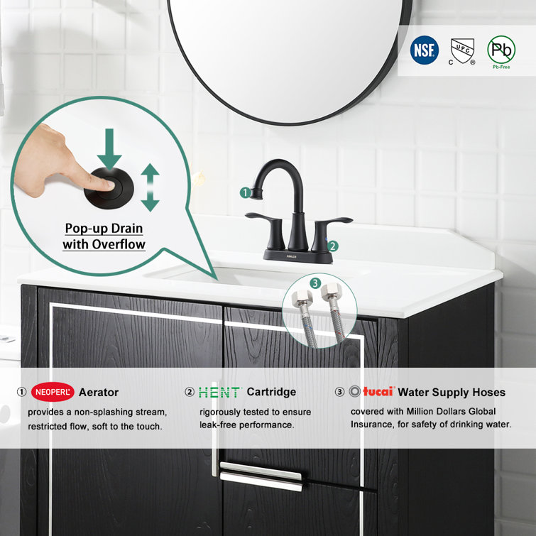 Matte Black Metal Centerset Bathroom Faucet with Pop-Up Drain
