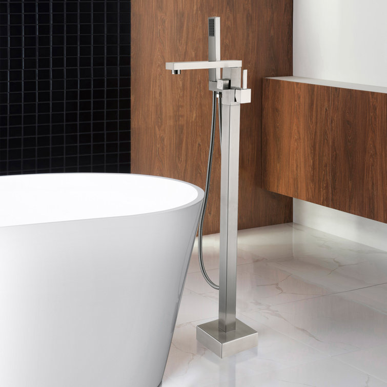 Brushed Nickel Modern Freestanding Tub Faucet with Hand Shower