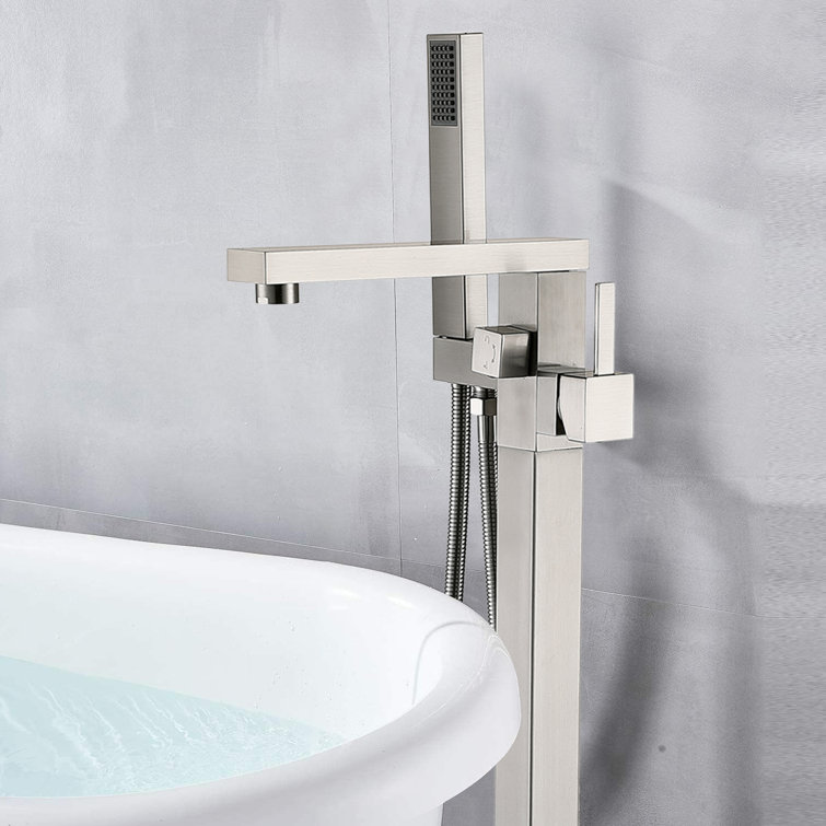 Brushed Nickel Modern Freestanding Tub Faucet with Hand Shower
