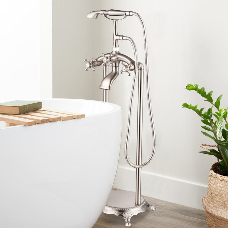 Brushed Nickel Traditional Freestanding Clawfoot Tub Faucet with Handheld Shower