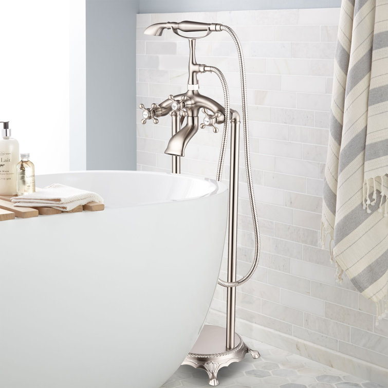 Brushed Nickel Traditional Freestanding Clawfoot Tub Faucet with Handheld Shower