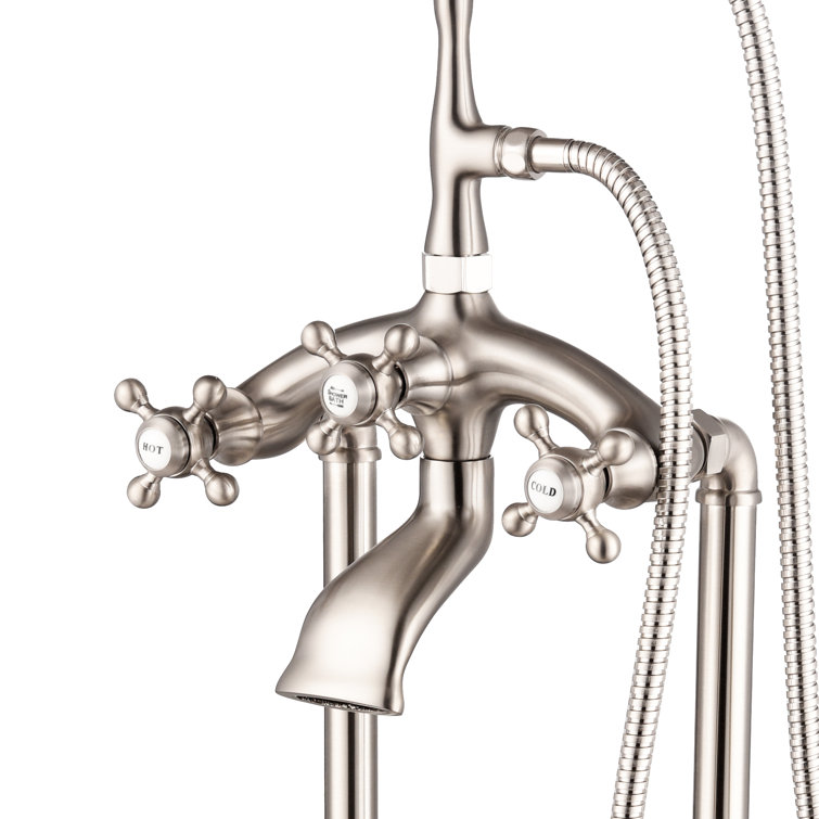 Brushed Nickel Traditional Freestanding Clawfoot Tub Faucet with Handheld Shower