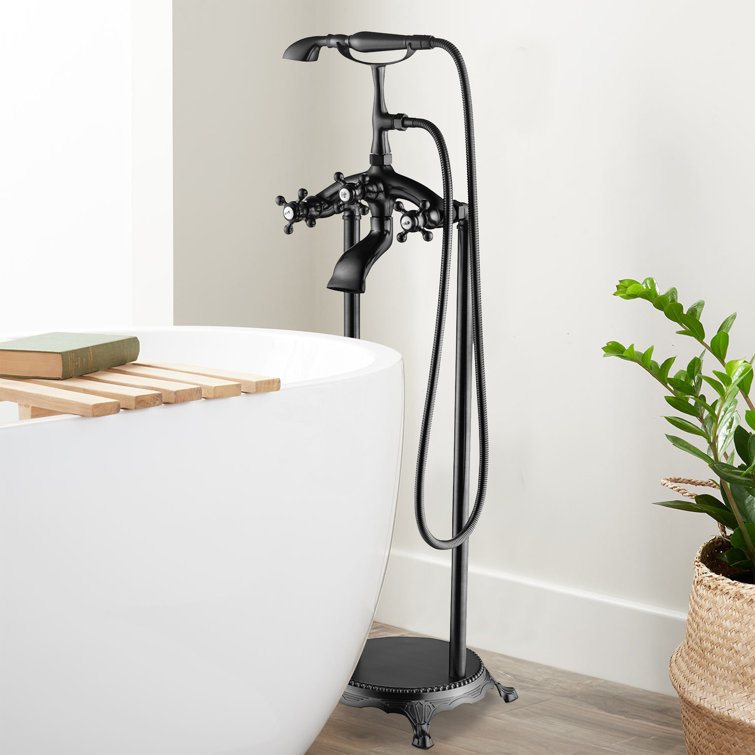Matte Black Freestanding Clawfoot Tub Faucet with Handheld Shower