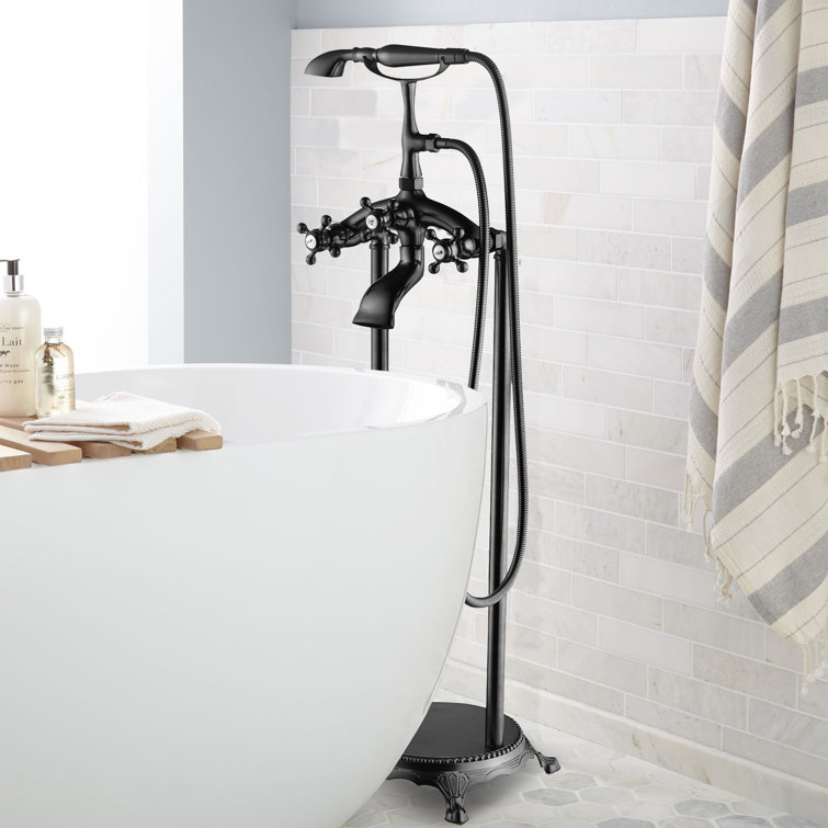 Matte Black Freestanding Clawfoot Tub Faucet with Handheld Shower