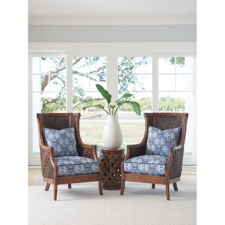 Caribbean Sunset Blue Leather-Wrapped Wingback Chair