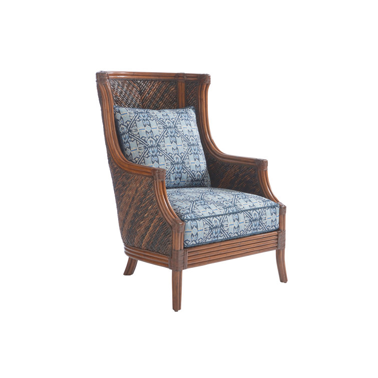Caribbean Sunset Blue Leather-Wrapped Wingback Chair