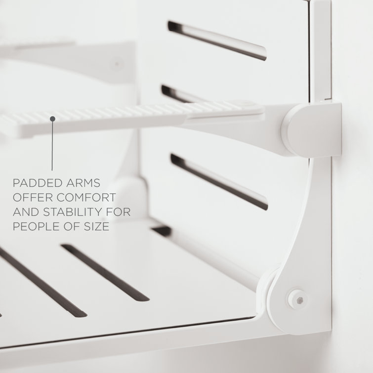 White Matte Teak Folding Wall-Mounted Shower Seat