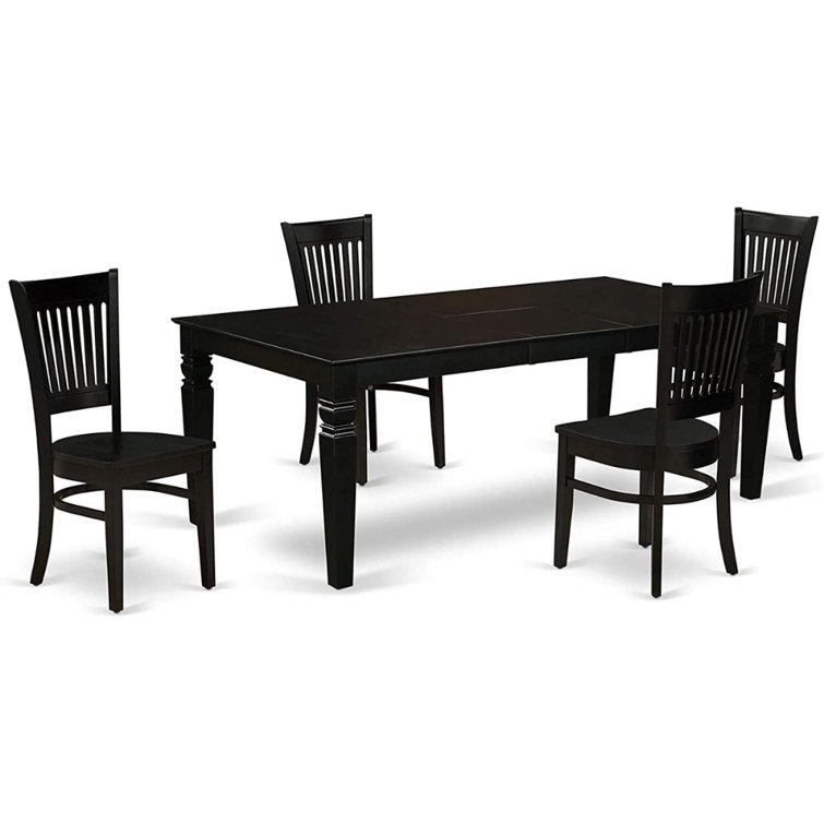 Black Rubberwood Extendable Dining Table Set with 4 Slatted Chairs