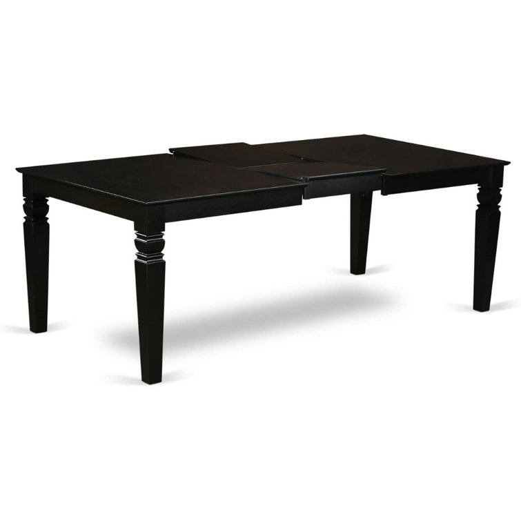Black Rubberwood Extendable Dining Table Set with 4 Slatted Chairs