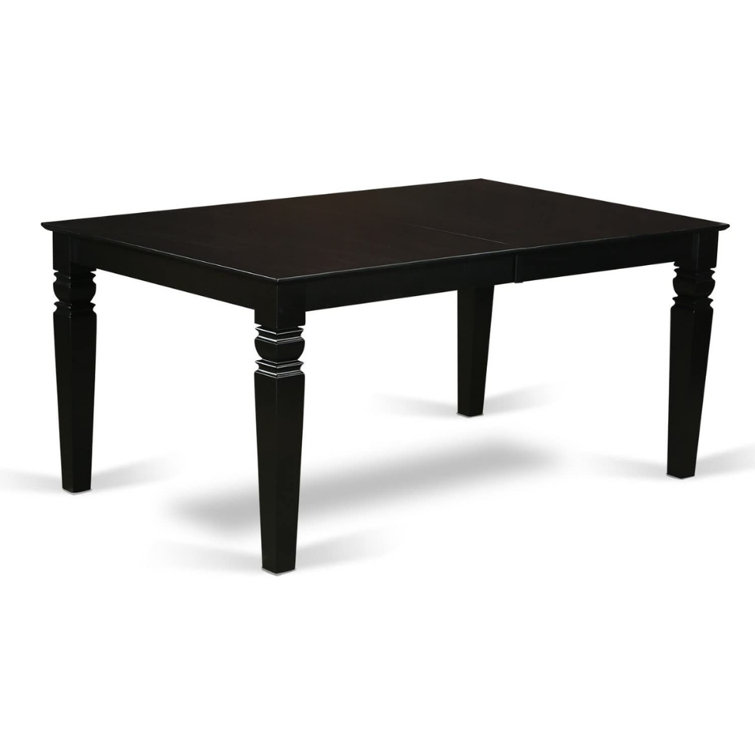 Black Rubberwood Extendable Dining Table Set with 4 Slatted Chairs