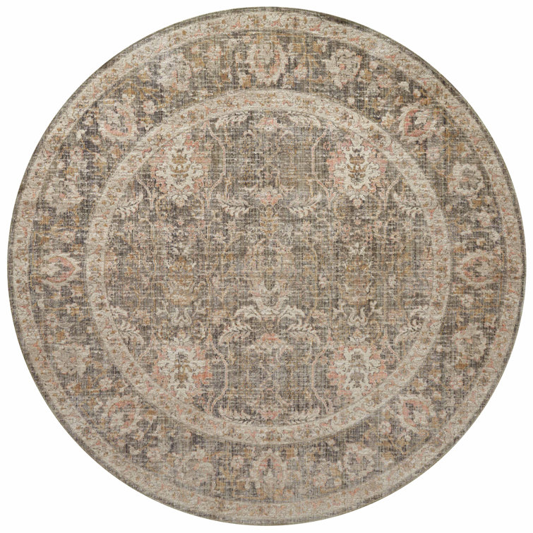 Rosemarie Sage and Blush Round Synthetic Area Rug