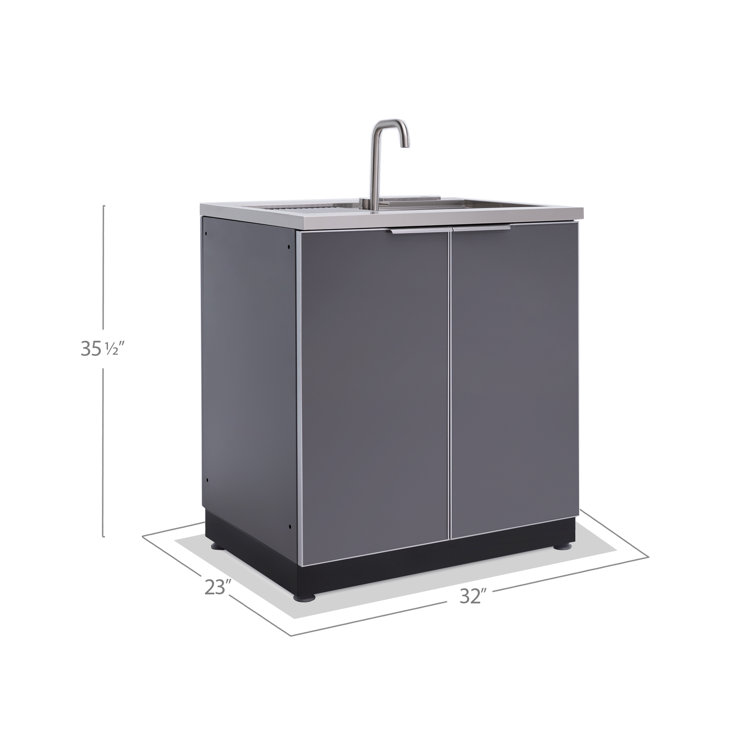 Slate Gray Aluminum Outdoor Kitchen Sink Cabinet with Stainless Steel Faucet