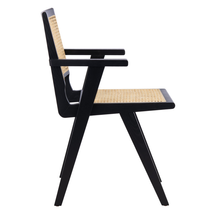 Elegant Coastal Black Wood and Natural Cane Armchair, 23"x33"