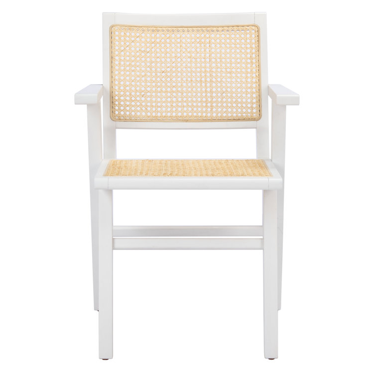 Hattie Coastal White Wood & Natural Cane Armchair Set of 2