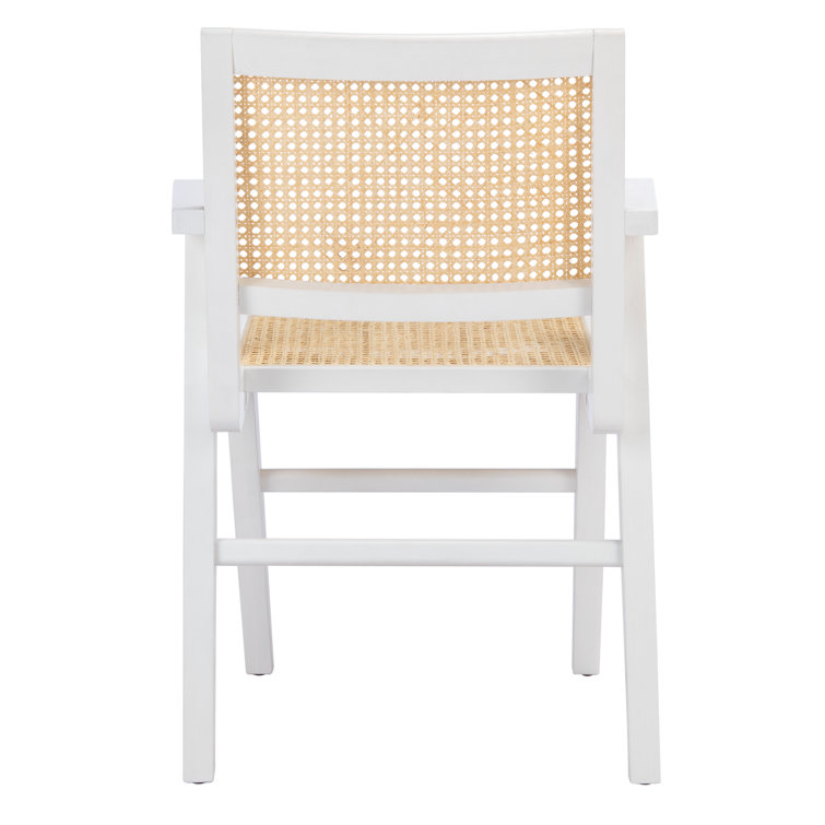 Hattie Coastal White Wood & Natural Cane Armchair Set of 2