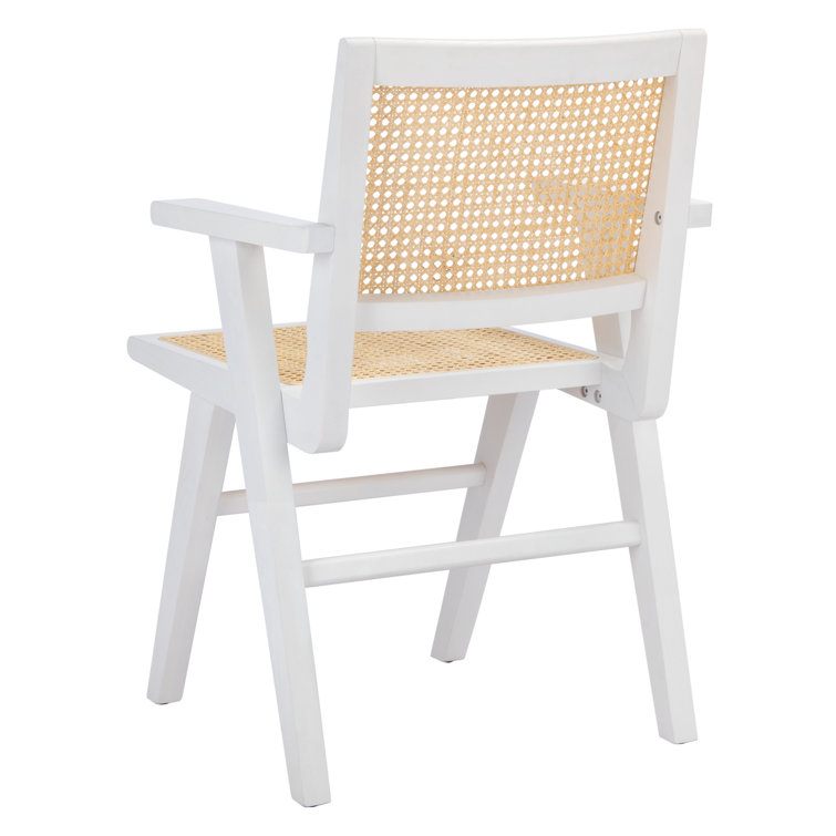 Hattie Coastal White Wood & Natural Cane Armchair Set of 2