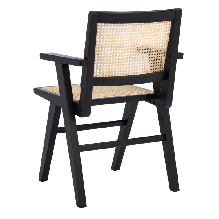 Elegant Coastal Black Wood and Natural Cane Armchair, 23"x33"