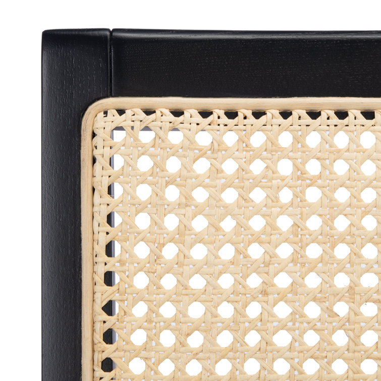 Elegant Coastal Black Wood and Natural Cane Armchair, 23"x33"