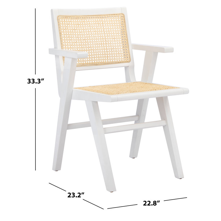 Hattie Coastal White Wood & Natural Cane Armchair Set of 2